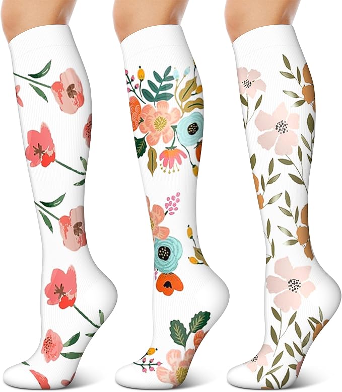 3 Pairs Compression Socks for Women & Men 15-20 mmHg- Best Support for Nurses, Running, Hiking, Recovery & Flight Socks by KXOVT