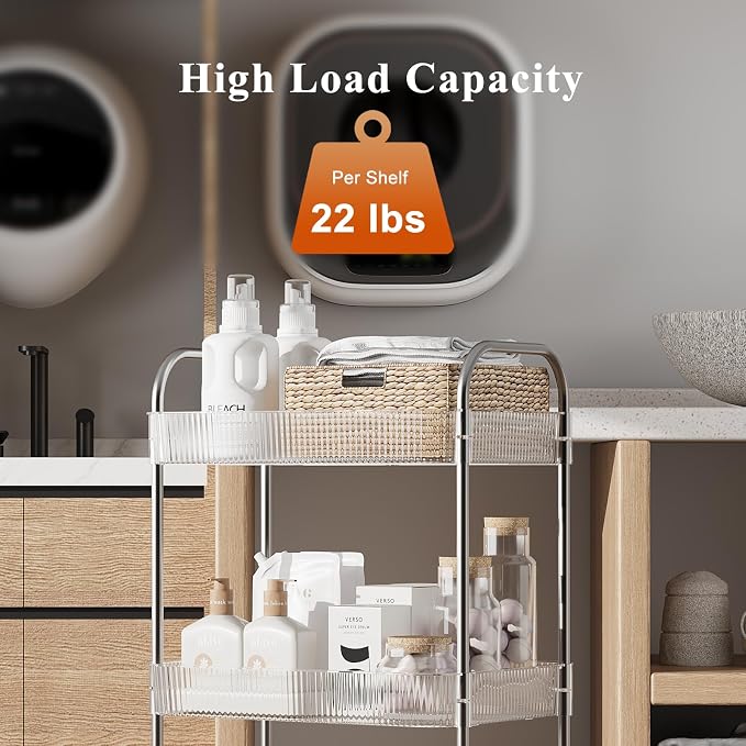 STARLATTA 3 Tier Rolling Cart with Lockable Wheels, Clear Acrylic Utility Trolley with Handle, Heavy-Duty Storage Organizer for Kitchen Bathroom Nursery Laundry - Snack Book Craft Organizer (Clear) - Image 5