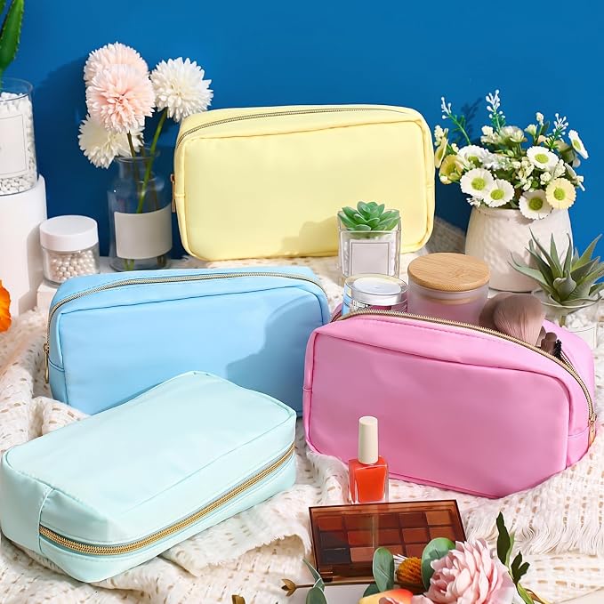 Preppy Makeup Bags Chenille Letter Stuff Bag Nylon Cosmetic Pouch Cases with Zipper for Women Travel Toiletry(Pastel Color,Classic,4 Pcs) - Image 2