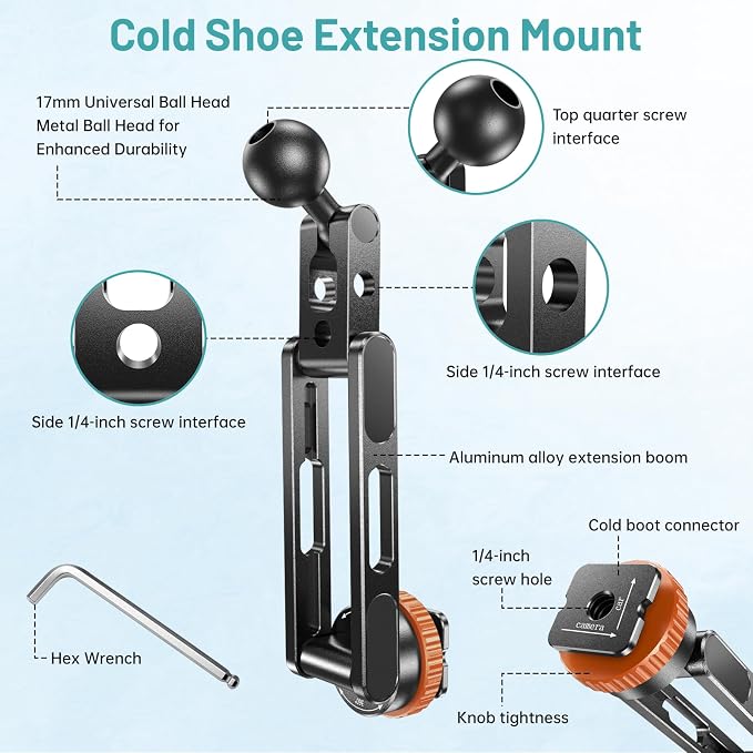 Phone Tripod Mount with Cold Shoe Mount, Portable Tripod Stand, Flexible Adjustable 2-Stage Arms Ball Joint Cellphone Holder Adapter, Compatible with iPhone 17|16|15|14|13|12|11, Nexus, LG, Galaxy Tab - Image 7