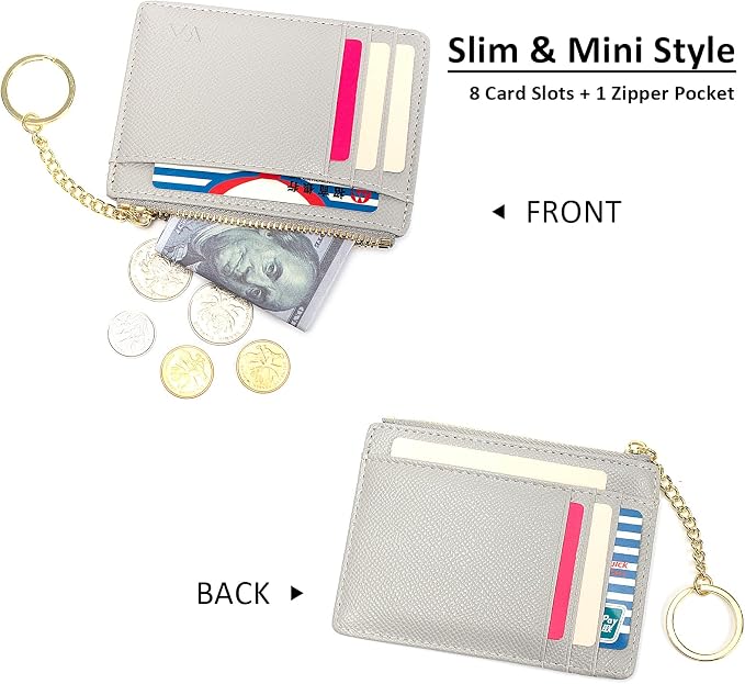 Valentoria Slim RFID Blocking Card Holder Small Pocket Wallet Keychian Zipper Coin Purse Mini Cash & Coin & Cards Case for Women Men | Slim - Image 2