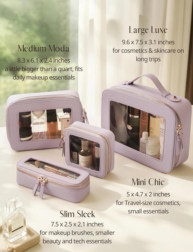 Clear Makeup Bag with Zipper Women Travel Toilrty Bag Purple Medium | Structured Clear Cosmetic Case, Car Essential Organizer Bag, Waterproof PU Leather, Dual Zipper, Wide Opening and Compact - Image 7