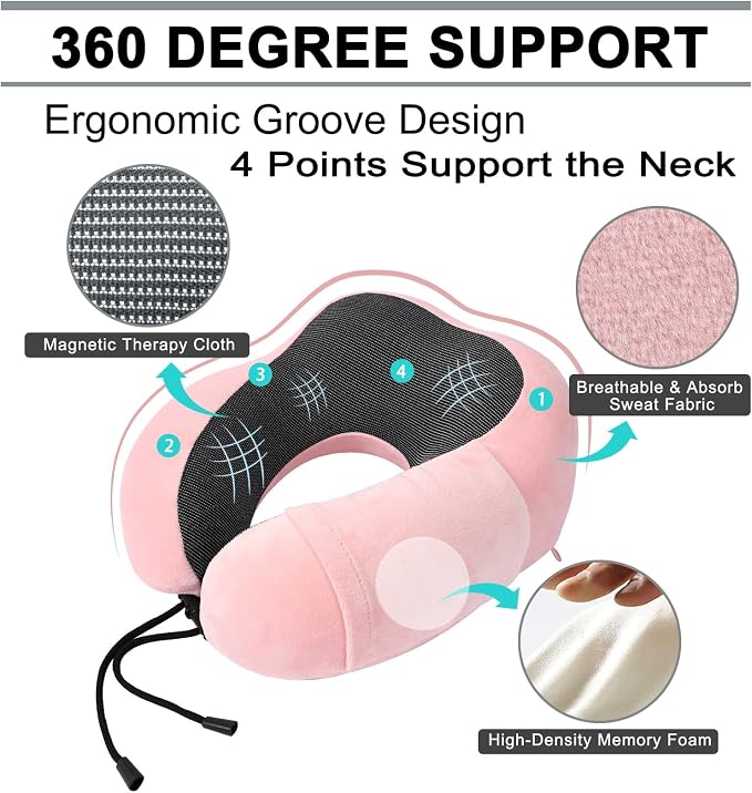 urnexttour Travel Pillow and Blanket Set Neck Pillow Airplane Memory Pink | 43x60 Inch Plane Blanket, Traveling Compact Storage Bag, Eye Mask, and Earplugs for Ultimate Flight Comfort, Women and Men - Image 4