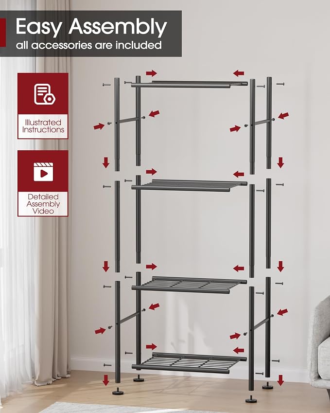 Sakugi Storage Shelves - 4 Tier Shelf Organizer, Sturdy Metal Garage Shelving with Adjustable Leveling Feet, Space-Saving Shelves Organizer for Pantry, Laundry, Kitchen (18" x 12" x 44", Black) - Image 7