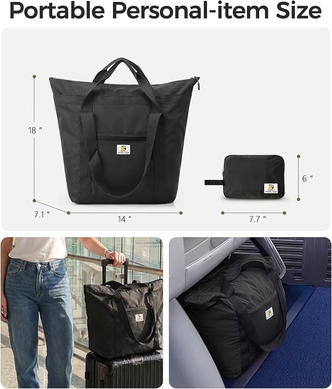 Foldable Travel Bag, 26L Duffle Bag for Travel, Expandable Second Carry-On Bag for Travel & Shopping, Water-Resistant Personal Item Bag, Black - Image 3