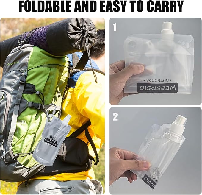 2-Pack 1L Hiking Collapsible Water Bottles with Mountaineering Buckle (Not Suitable for Climbing) BPA-Free Foldable Backpacking Water Bottle for Camping Hiking Running Cycling Mountaineering - Image 3