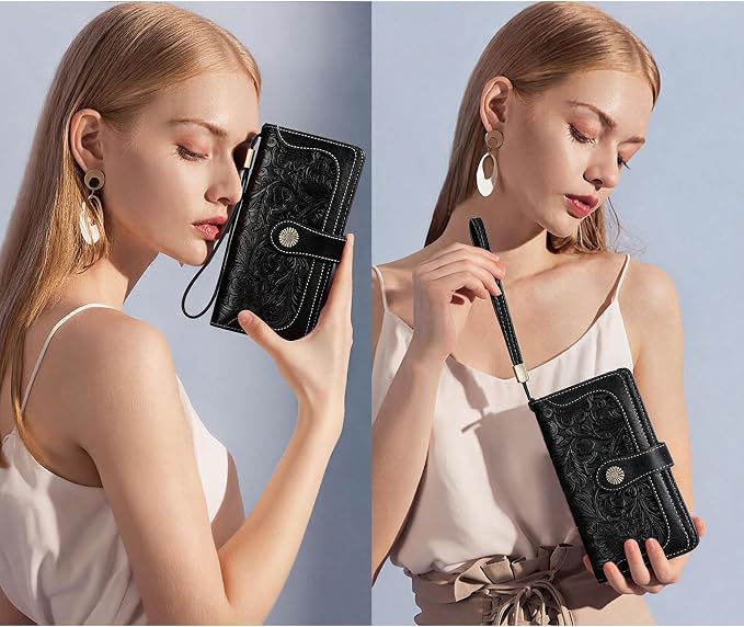 Wallets for Women Trifold Wristlet Wallets Large Capacity RFID Blocking Ladies Purse Credit Card Holder - Image 6