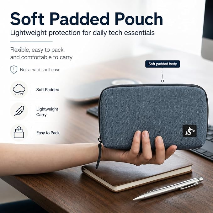 Small Electronics Organizer Travel Case, Cord and Cable Tech Bag Pouch | Compact soft tech Bag pouch for cables cords chargers earbuds and slim power bank water-resistant for travel, cruise and work - Image 5