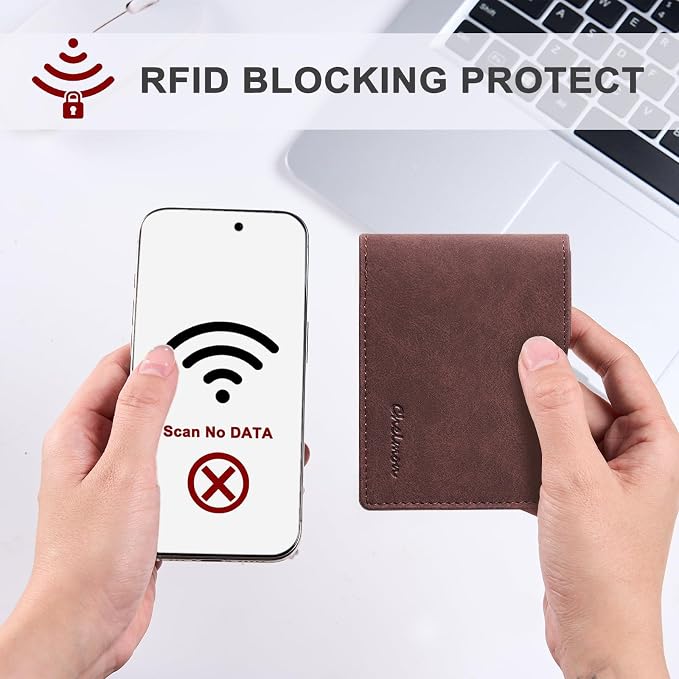 Chelmon Slim Wallet for Men ID Window with RFID Blocking Front Pocket Bifold Minimalist Bussiness Card Holder Gift for Men, Vintage Brown - Image 4