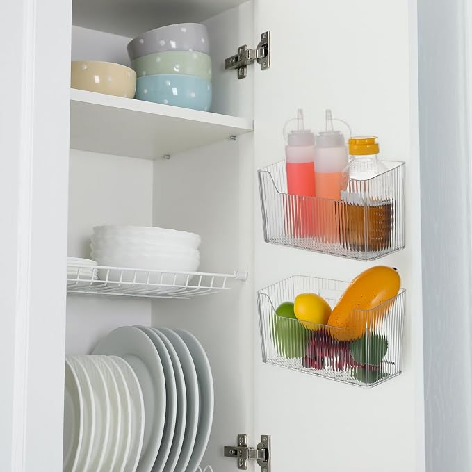 4-Pack Adhesive Cabinet Door Organizer Set, Clear Inside Cabinet Door Storage Bins with Drain Holes for Kitchen Bathroom Pantry Organization, Space-Saving Mountable Caddy - Image 5