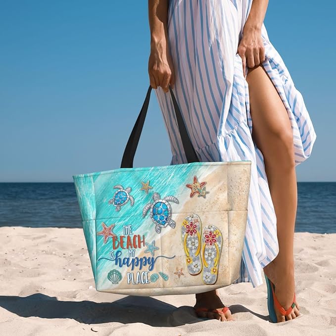 Beach Bag Tote Bags Waterproof Sandproof for Women Large Beach Tote Pool Bag Foldable with Zipper for Travel Weekend - Image 3