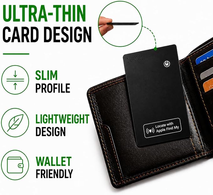 Wallet Tracker Card (2 Pack) - Apple MFi Certified, Works with Apple Find My (iOS Only), Rechargeable Slim Tracking Card & Finder, 6-Month Battery, Item Locator for Purse, Luggage, Passport - Image 3