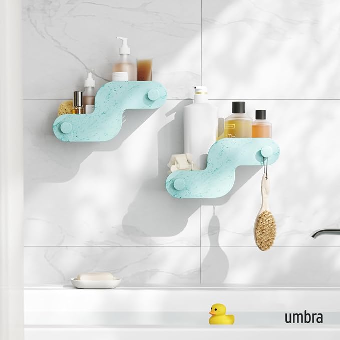 Umbra Nami Shower Caddy, Adhesive No Drill Bathroom, Set of 2, Ocean Blue | Waterproof construction, integrated drainage, rust-free, holds 6 lbs - Image 2
