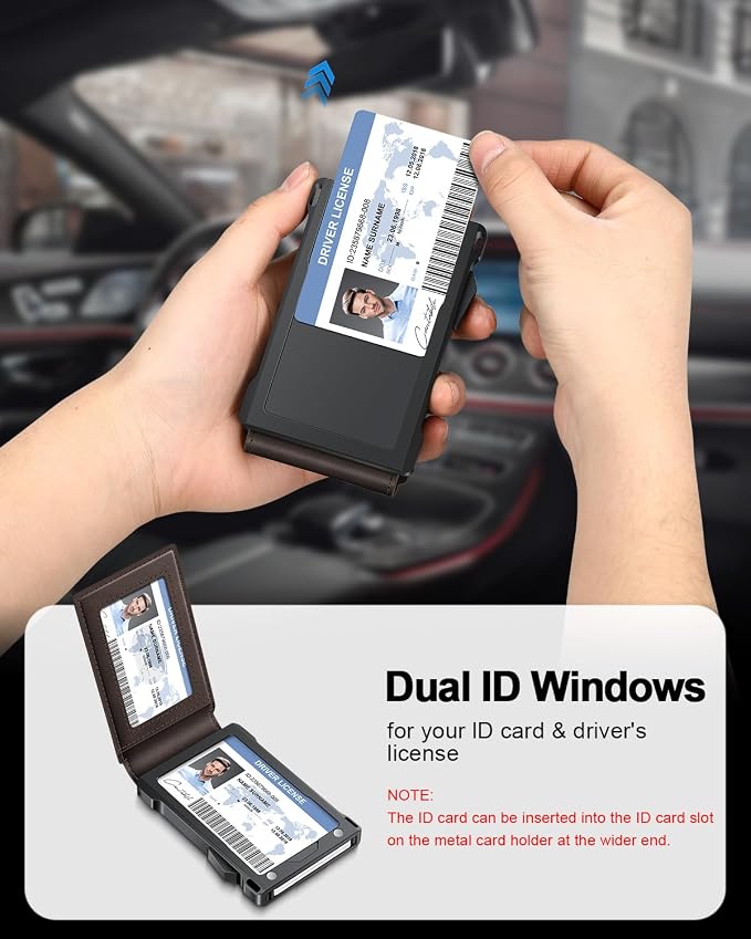 Wallet for Men RFID Wallet with 2 ID Windows & Money Clip, Slim Pop Up Card Holder for 10-12 Cards, Bifold Minimalist Smart Wallet for Front Pocket, Compact Metal Credit Card Holder, Gifts for Men - Image 4