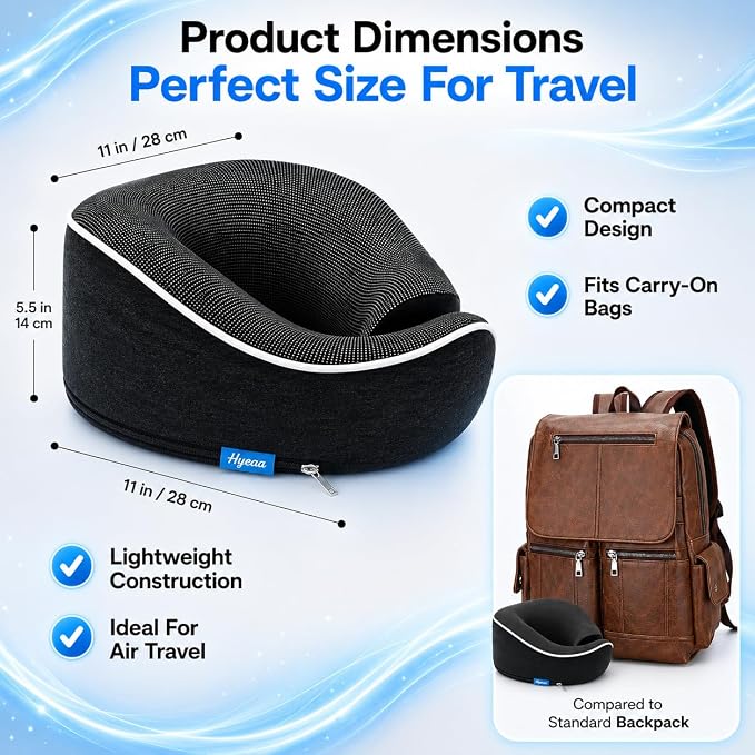 Travel Pillows for Airplanes - Memory Foam Neck Pillow for Sleeping and Travel - 360° Support Airplane Pillow Set with Eye Mask, Earplugs & Luggage Scale, Portable Travel Essentials - Dark Grey. - Image 7