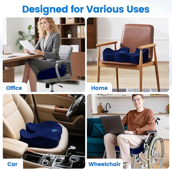 Seat Cushion, Non-Slip Memory Foam Chair Cushion for Taibone, Blue/Large | Chair Pillow with Handles for Car Office Chair, Tailbone/Sciatica Easing& Post-Surgery Recovery Chair Cushion - Image 7