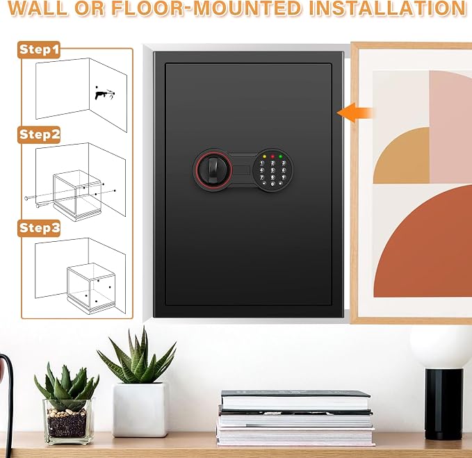 [19.7" Tall] Large Home Safe Box with Fireproof Waterproof Bag | Dual Alarm System, Digital Keypad and Spare Keys, Wall/Floor Mountable for Home Money Firearm Documents Medicines - Image 7
