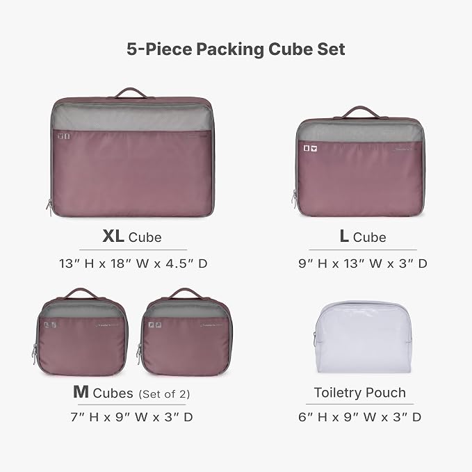 Traveler's Choice Cloverland Packing Cubes, 5-Piece Set, Mauve - Image 2