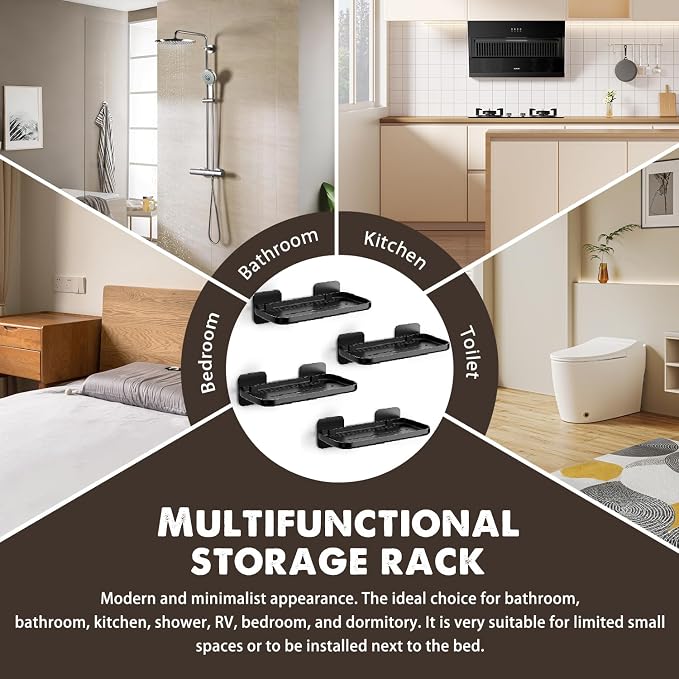 FAYYGYH 2 Pack Adhesive Floating Shelves, No Drill Small Floating Shelf | Wall Storage Damage-Free Wall Mounted Organizer for Bathroom, Kitchen, Bedroom & Office (Black-4pcs) - Image 6