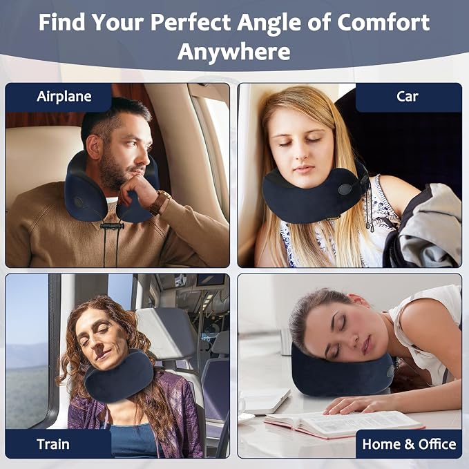 Memory Foam Travel Neck Pillow for Airplane, Neck Support, Black | Airplane neck pillow for long flights, breathable & washable cover, eye mask, earplugs, ergonomic support, compact travel bag - Image 7