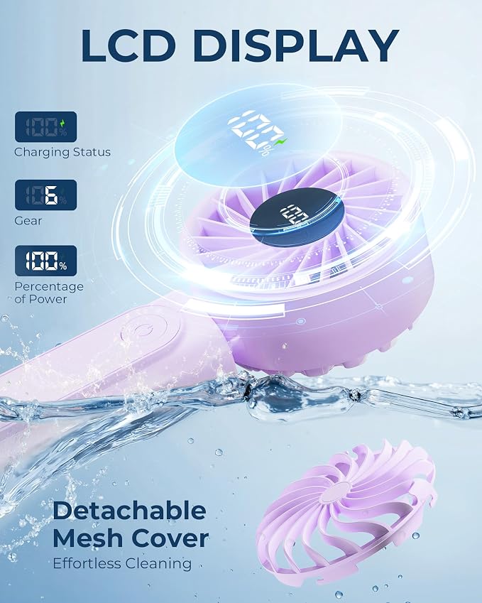 Peiyuu Portable Fan, 4000mAh USB Rechargeable, 180° Foldable Mini Desk Fan, 6 Wind Speed, LCD Digital Display, Lanyard as Neck Fan, Ultra Quiet, Pocket Size for Indoor Outdoor - Image 5
