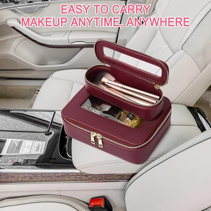 Pinkmik Travel Clear Makeup Bag (Burgundy, M+SLIM) | Brush Case, TSA Approved Toiletry Bag, Waterproof Cosmetic Organizer with Zipper, Car Essential for Women - Image 6