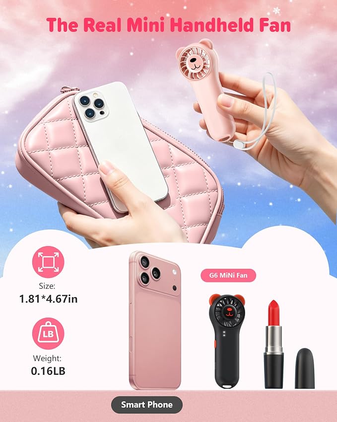 Portable Handheld Fan, Cute Bear Mini Fan with 11000 RPM High Speed, Rechargeable Personal Fan with 4 Speeds, Pocket Small Fan for Travel, Makeup, Lash, Gifts for Women Girl - 2 Pack - Image 6