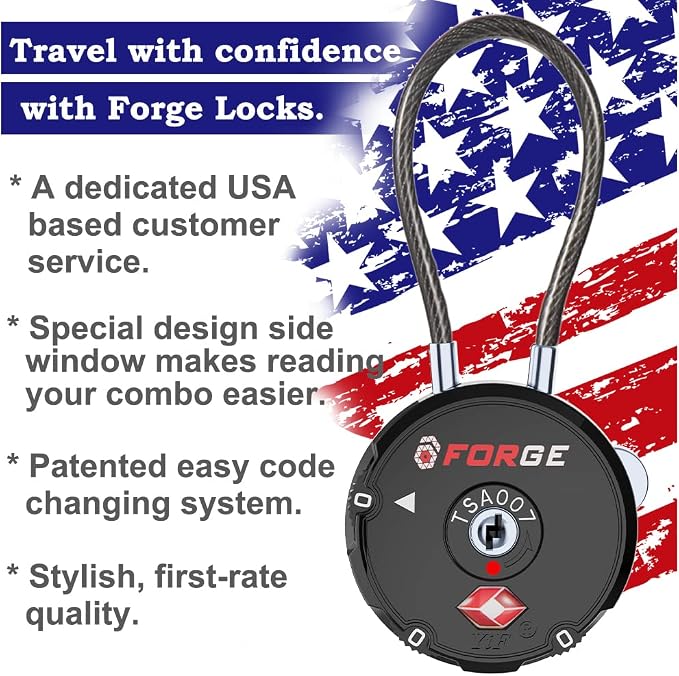 Forge Quality TSA Approved Luggage Locks for Travel Accessories, Suitcase, Pelican case, Ammo Boxes, Set Your own Combination, Zinc Alloy Body-Cable Black 2 Locks - Image 3
