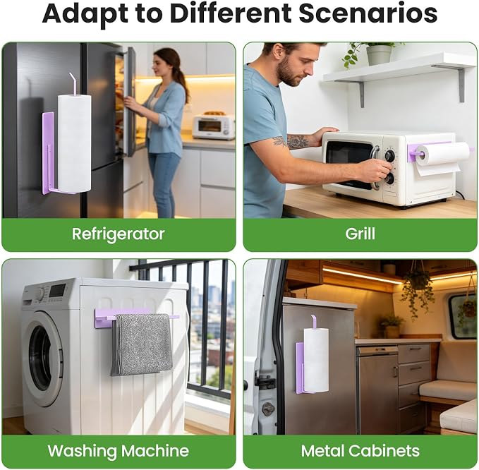 Magnetic Paper Towel Holder for Fridge, Toilet Paper Roll Holder Magnetic Paper Towel Rack Wall Mount Fridge Organizer for Papers Towel Roll Bathroom Toilet Garage RV Decor Kitchen Organization Purple - Image 5