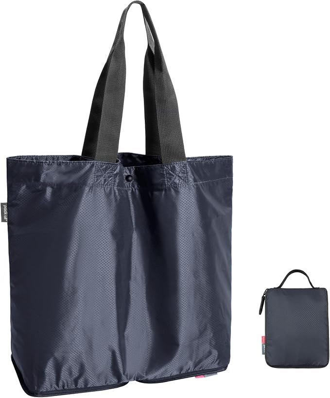 pack all 16L Lightweight Foldable Tote Bag, Reusable Grocery Shopping Bag | Ultralight, Packable, Water-Resistant, Tear Resistant Nylon, Button Closure, Compact for Travel, Work and Camping, Navy by packall