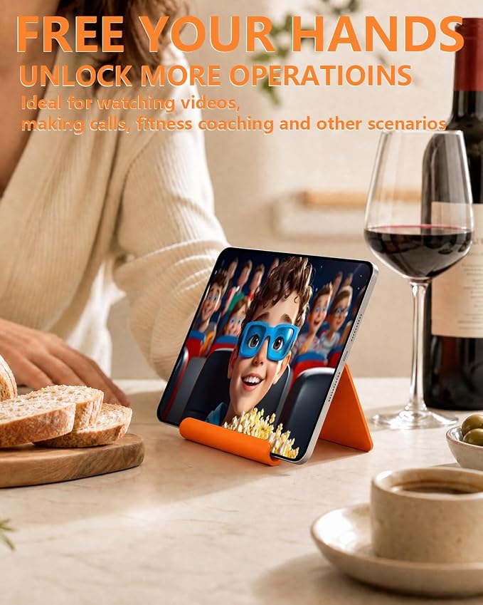 Airplane Phone Holder 2 Pack (Black+Orange), Flexible Silicone Aluminum Foldable Phone Stand, Travel Essentials & 0.12" Ultra-Thin Desktop Mount for iPhone, Flight, Bed, Office, Treadmill - Image 4