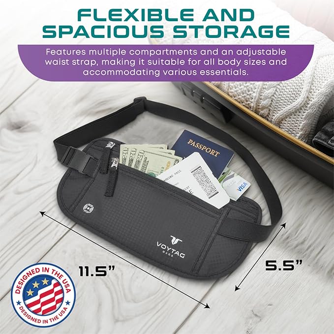 Travel Money Belt & Passport Holder - RFID Blocking Slim Travel Wallet & Fanny Pack for Men and Women - Essential Travel Pouch for Cash, Credit Cards, and Documents (Green Color) - Image 3