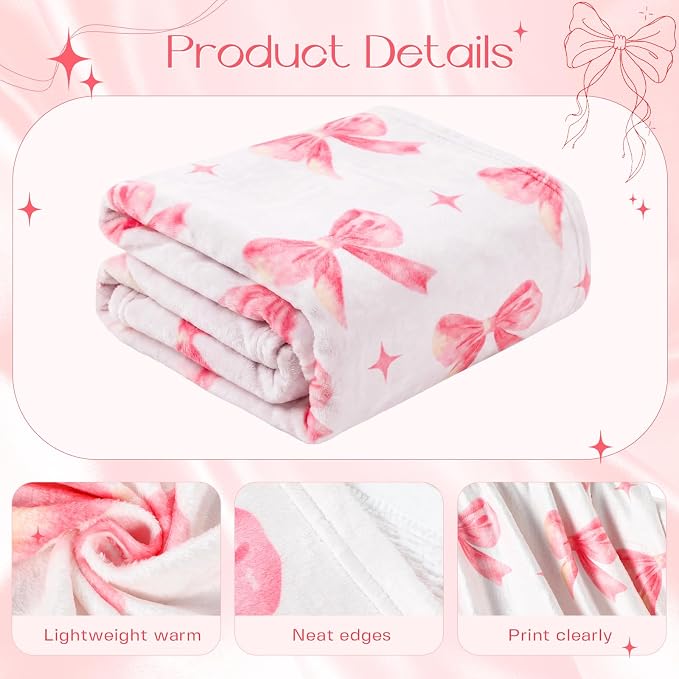 Pink Blue Bow Travel Blanket Airplane and Pillow Compact 2 in 1 Soft Fleece Travel Blanket and Pillow Set with Luggage Sleeve Backpack Clip Compact Airplane Essentials Gifts, 40"x60" (Pink) - Image 3