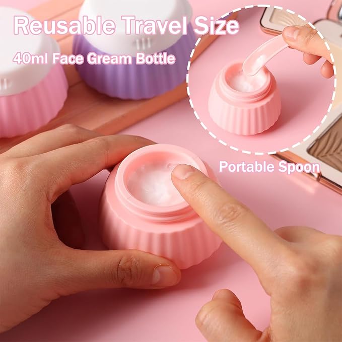 4 Pack Silicone Travel Cream Containers, Refillable Toiletry Jars | Leak Proof Design, Comes with Scoops, Labels & Clear Bag, Perfect for Travel Shampoo, Conditioner and Skincare Toiletries - Image 5