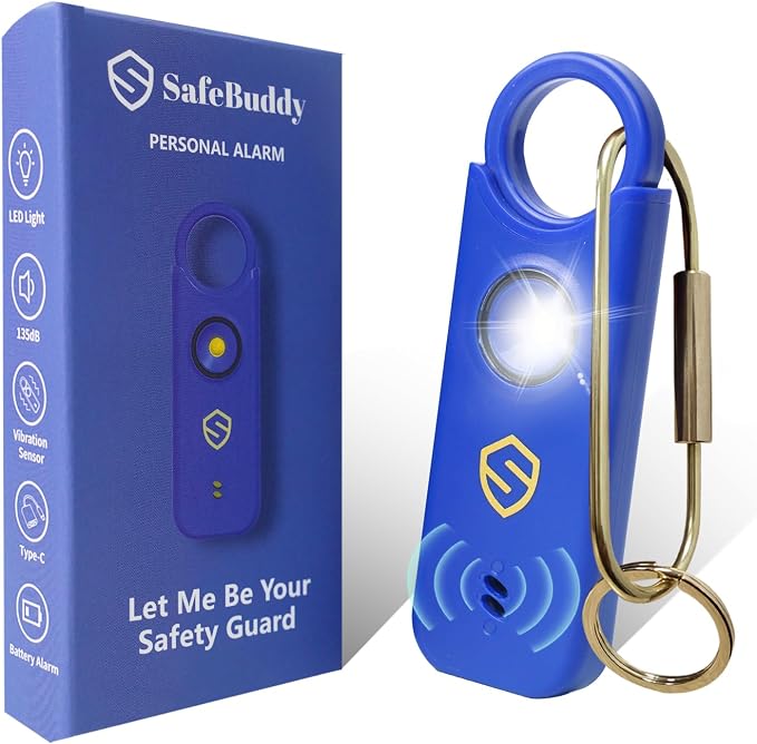 Personal Alarm for Women, Men, Kids, Elderly, Self Defense - Designed by Women 140DB Extra Speakers Alarm with Strobe Light, Rechargeable, Safety Alarms and Premium Keychain (Klein Blue) by Unknown