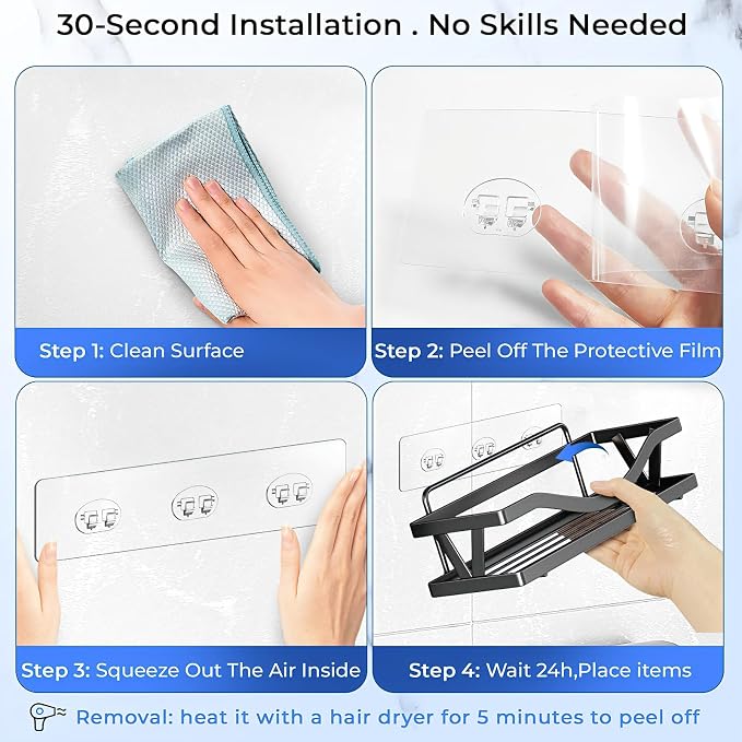 Shower Caddy Adhesive Replacement Hooks, Strong Waterproof Strips, No Drilling for Bathroom Shelves, Kitchen Racks, and Soap Holders (Transparent-14 Pack) - Image 7