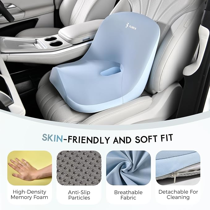 Car Seat Cushion and Lumbar Support Pillow, Larger Memory Foam Seat Cushion, Ergonomic L-Shaped Design Cushion for Back Pain Relief, Non-Slip Driving Cushion for Car, Office, Truck, Gifts for Mom-Blue - Image 5