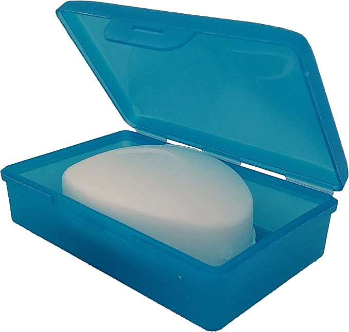 Blue Toothbrush Covers & Soap Box Set - Matching Colors - Tooth Brush Cover Cap, Soap Dish Travel, Soap Dish Holder Travel - Plastic Portable Set with Cover - Image 5