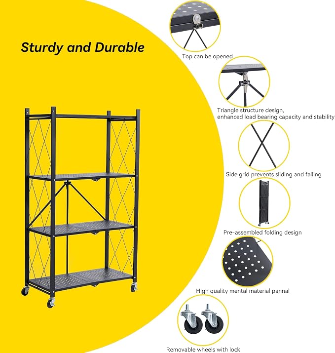 BRIAN & DANY Metal Storage Shelves - 4 Tier Shelving Unit, Folding Display Shelf Racks No Assembly for Vendors and Craft Shows, Black (2Pcs) - Image 4