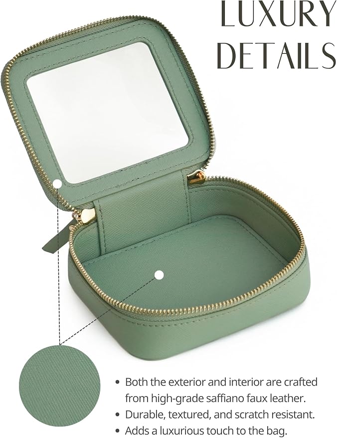 Small Clear Makeup Bag for Purse, Travel Cosmetic Case Green, Mini | Waterproof PU Leather, Square Make Up Pouch with Zipper, Tiny Sage Green Toiletry Organizer Bag Women Car Essential Bag - Image 6