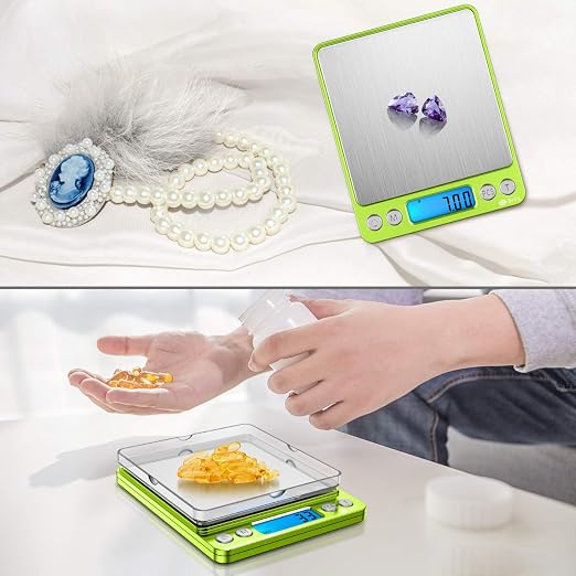 AMIR Digital Kitchen Scale, 500g-0.01g Mini Pocket Jewelry Scale, Cooking Food Scale with Backlit LCD Display, 2 Trays, 6 Units, Auto Off, Tare, Stainless Steel (Battery Included) - Image 2