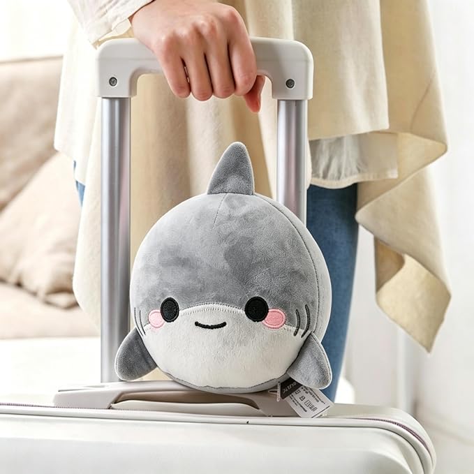 U Scinan Cute Animal 2-in-1 Travel Pillow and Eye Mask – Portable Neck Pillow with Adjustable Strap, Soft Plush Support for Airplane, Car, Train(Shark) - Image 2