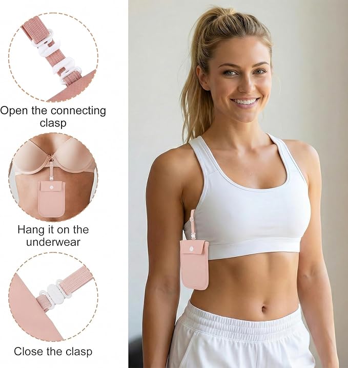 RFID Blocking Hidden Bra Wallet, Travel Money Pouch With Adjustable Strap, Money Belt for Travel Women Hidden, Secret Pocket for Valuables(Pink) - Image 6