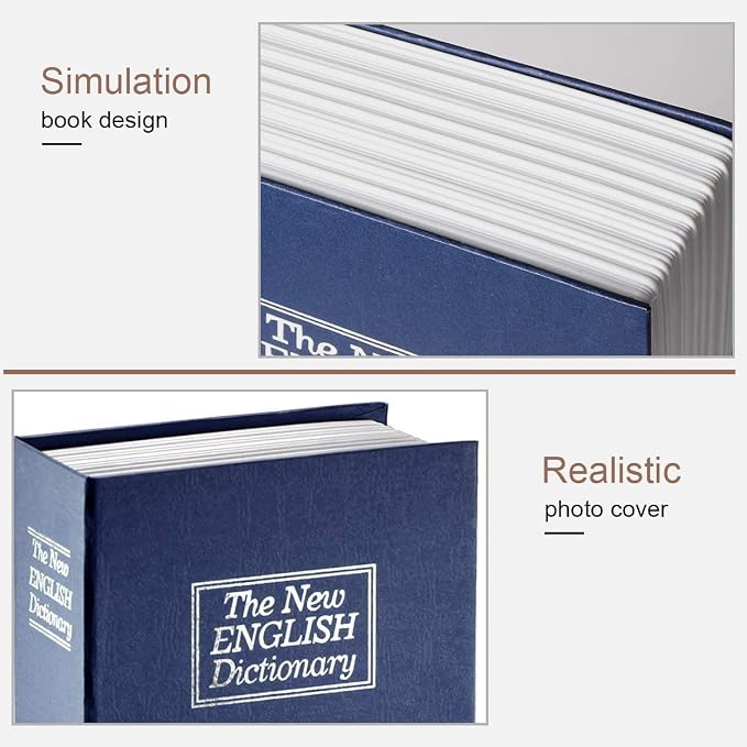 Book Safe with Key Lock – Jssmst Home Dictionary Diversion Safe Lock Box Safe Metal Box, Navy Large, SM-BS004NL - Image 4