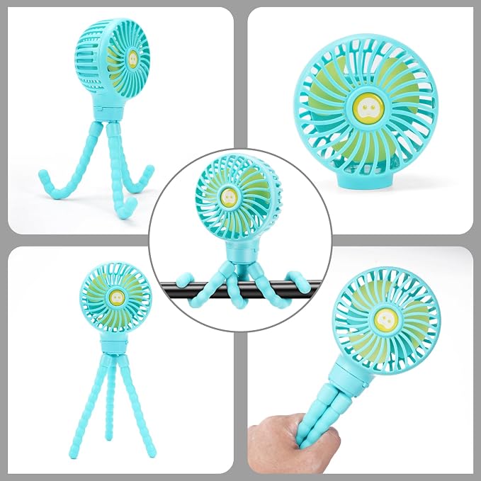 Portable Stroller Fan USB Clip on Fan Rechargeable Small Personal Mini with Removable Flexible Tripod 3 Speed 360° Rotate Can Handheld and Desk for Stroller Car Seat Crib Travel Outdoor (Blue-1) - Image 6