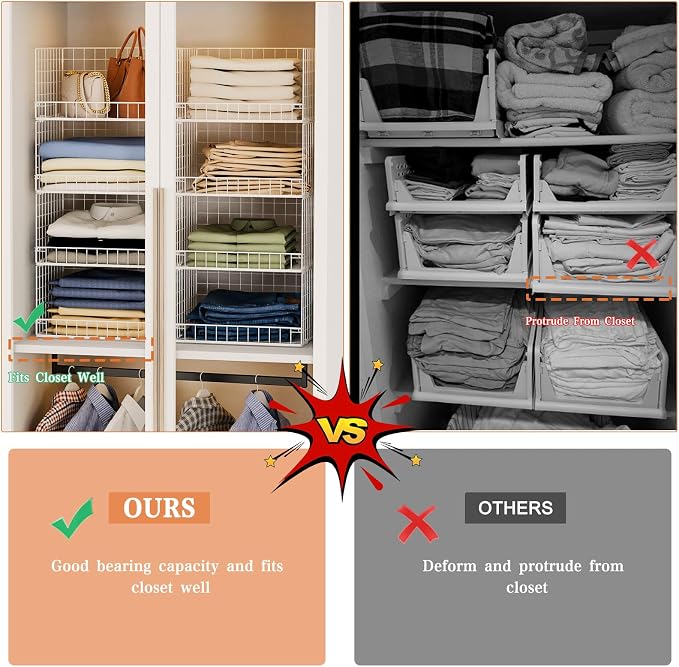 Yociyoga 4-Tier Stackable Closet Organizers and Storage Basket, Foldable Closet Shelf Organizer System, Space-Saving Clothes Storage Drawer Organizer for Wardrobe, White (Patent 30022416) - Image 7