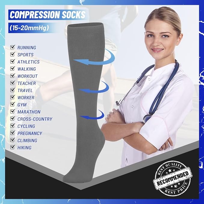 3 Pairs Compression Socks for Women & Men 15-20 mmHg, Knee High | Best Support for Cycling Athletic Hiking Running - Image 6