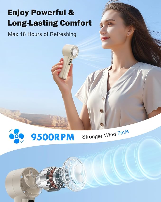 AMACOOL Handheld Fan with Ice Cooler, Mini Portable Fan Rechargeable, 18Hrs Cooling, 0-100 Adjustable Speed, Small Yet Powerful, Personal Hand Fans for Travel, Beach, Outdoor, Makeup, Gifts for Women | Gifts for Mom Her Women Girl, Small Yet Powerful, ... - Image 4