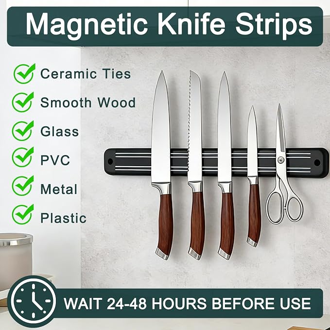 2pcs Magnetic Knife Strips,Magnetic Knife Holder for Wall/Refrigerator | Strong magnetic holder，magnetic tool organizer screws or tape installation,Saves counter space, keeps kitchen tidy - Image 4