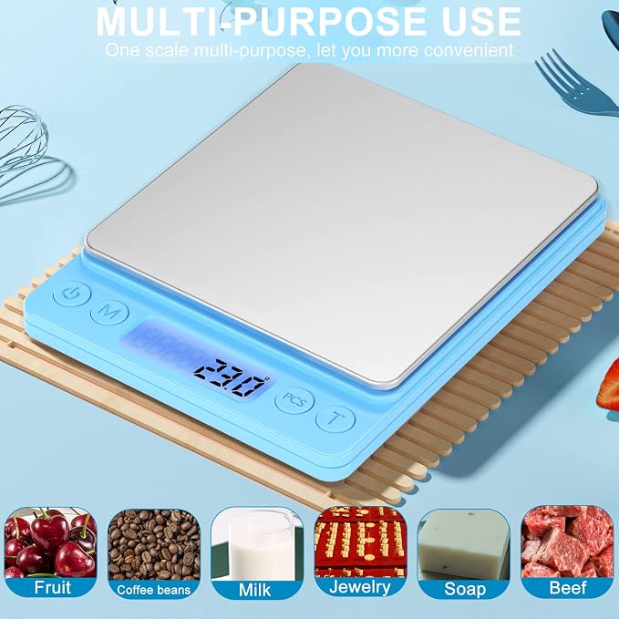 Digital Food Scale for Food Ounces and Grams，YONCON 3000g/0.1g Accuracy Multifunctional Kitchen Scale for Cooking, Baking | Small Size for Easy Storage | 2 Trays，Tare Function - Image 7